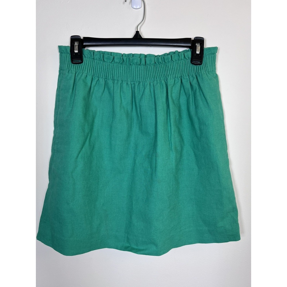 J.Crew Re-Imagined Green Linen Cotton Elastic Waist Skirt Size 6